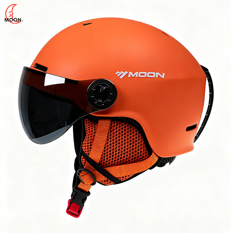 Casco de esquí, equipo para forma de cabeza asiática, equipo de protección, casco rígido para hombres y mujeres, anticolisión, con gafas, casco de ciclismo de montaña moldeado de una sola pieza.