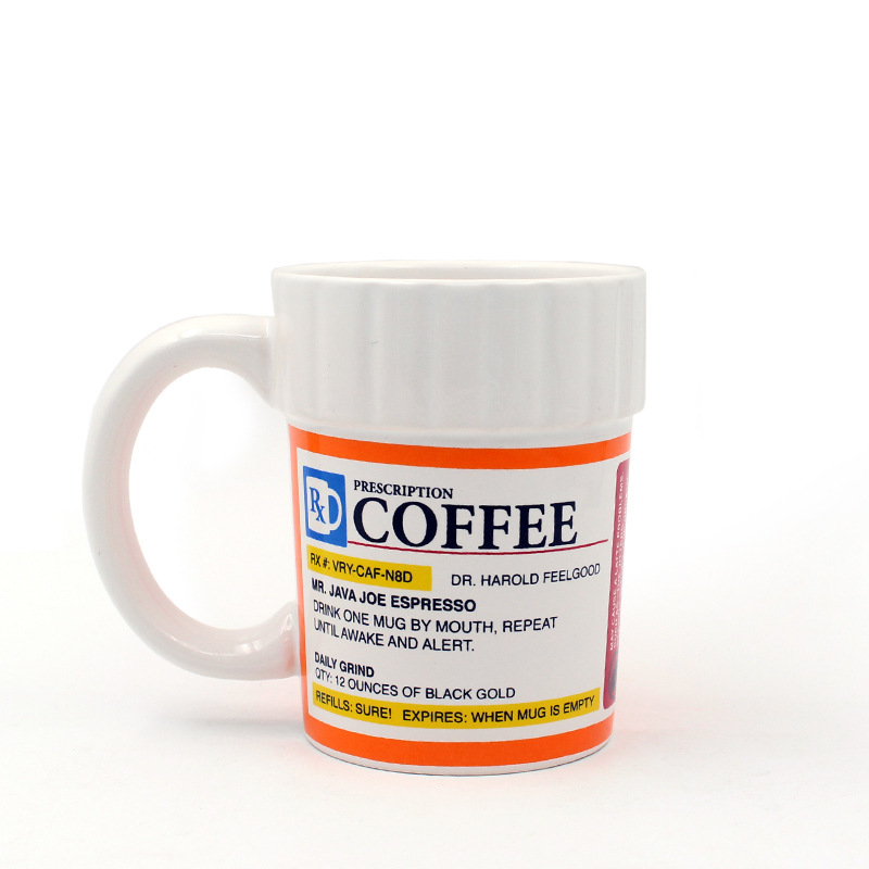 Estrictamente seleccionado de cerámica medicina puede taza de café medicina creativa taza transfronteriza medicina especial forma de botella taza patrón taza de agua