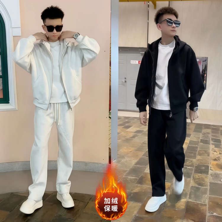 American-Style Sports Casual Set Winter Fleece Thickened Hooded Sweatshirt Jacket and Pants Vibe Two-Piece Versatile Trendy Set American-Style Sports Casual Set Winter Fleece Thickened Hooded Sweatshirt Jacket and Pants Vibe Two-Piece Versatile Trendy Set