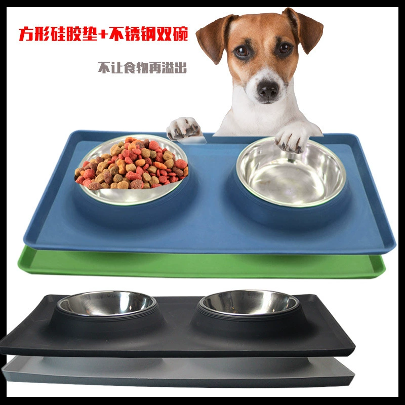 Трансграничная Горячая продажа силиконовая двойная миска из нержавеющей стали, складная медленная еда, миска для собак с защитой от проливания, Легкая очистка, силиконовая подставка, миска для собак