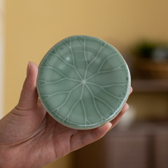 梅子青荷葉茶杯墊陶瓷青瓷茶墊杯托復古功夫茶具茶道配件茶托