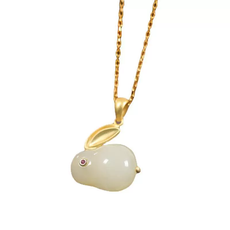 Organic rabbit white jade, pendant, accessory, 2023 collection, silver 925 sample