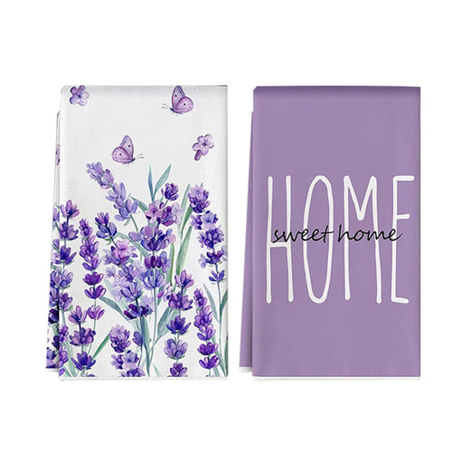 家用紫色花朵蝴蝶洗碗巾家居手干茶巾适用春季烹饪烘焙清洁用品
