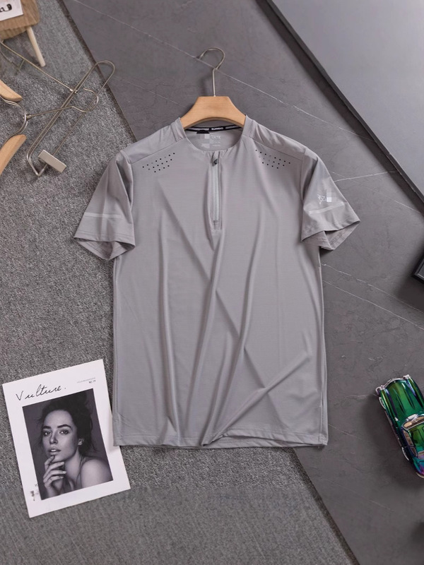 Niaojia アイスシルクランニングスポーツ半袖 Tシャツメンズ 2025 夏スタンドカラーハーフジップフィットネス服弾性速乾性服|undefined