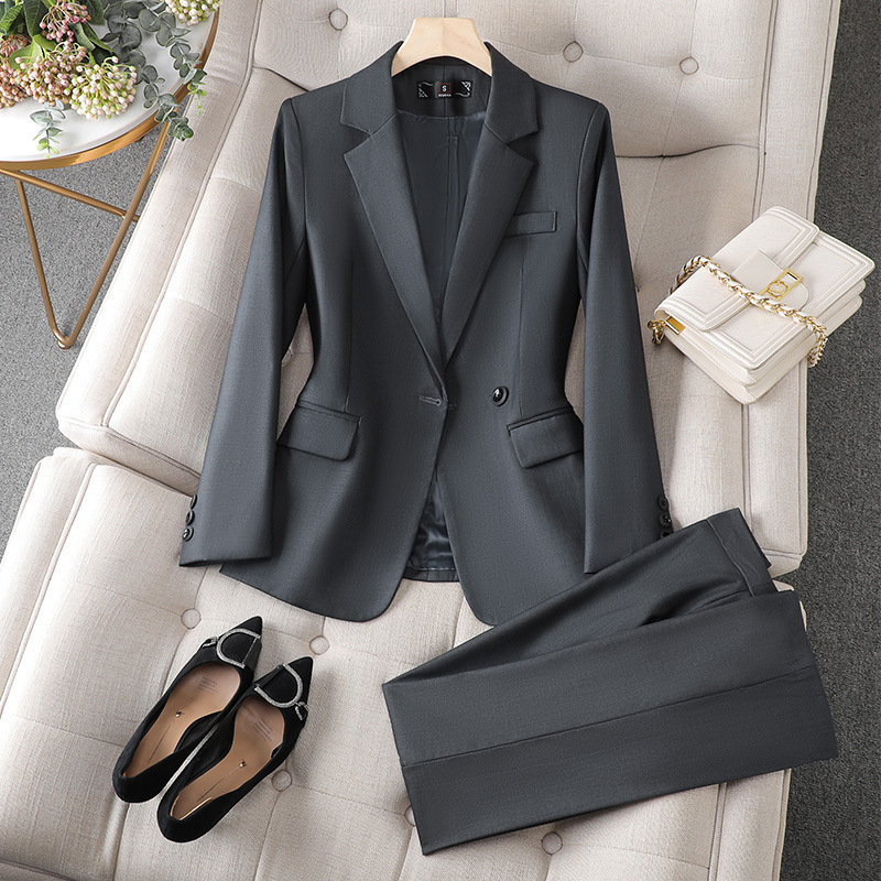 Navy Blue Suit Jacket for Women 2025 Autum New Fashion Elegant Professional Work Clothing Long-Sleeved Suit and Pants Suit