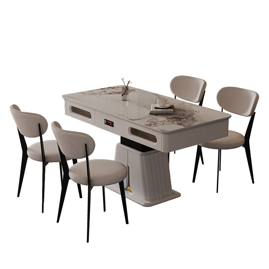 Mesa de centro de elevación multifuncional de lujo ligero, mesa de comedor, sala de estar de doble uso, apartamento pequeño, mesa de centro eléctrica integrada inteligente para el hogar