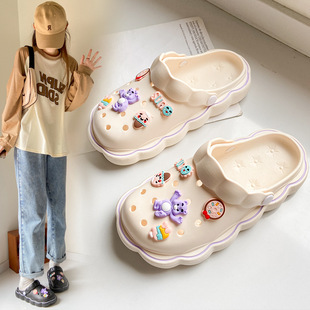 Cartoon Hole Shoes Women's Thick-soled Soft-soled Half Slippers All-match Sandals for Summer Outer Wear Shoes Shoes for Lazy People
