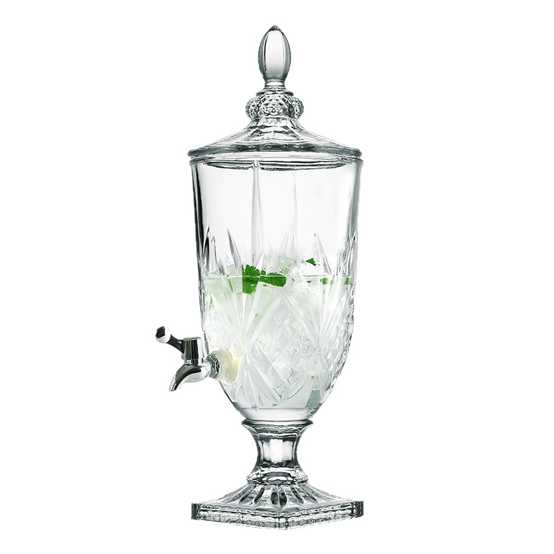 Jarra de jugo con relieve de estilo europeo, con boquilla y tapa, cristal grueso, gran capacidad, jarra de agua fría de alta gama