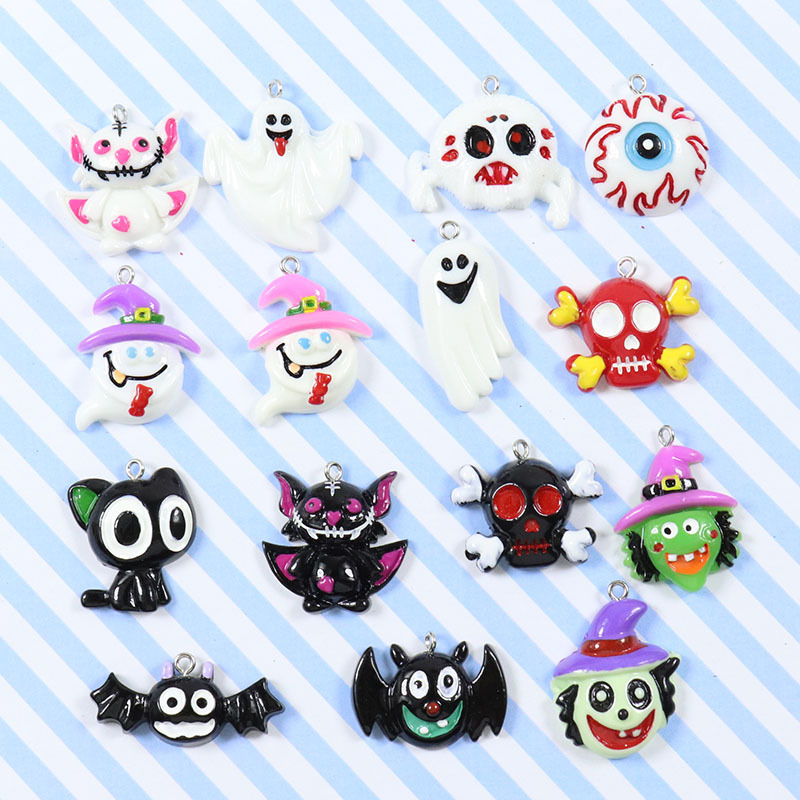 Resin colorful cartoon fresh Halloween eyeballs bat ghost earrings earrings keychain diy jewelry accessories