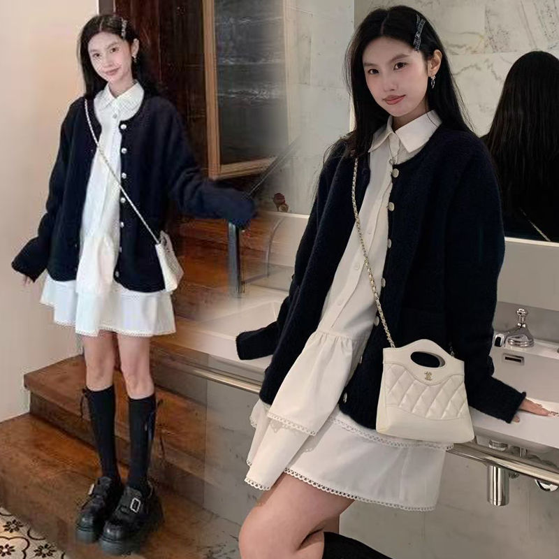 优质质量花房少女'女蕾丝花边小众a字裙春夏长袖白色衬衫连衣裙|undefined