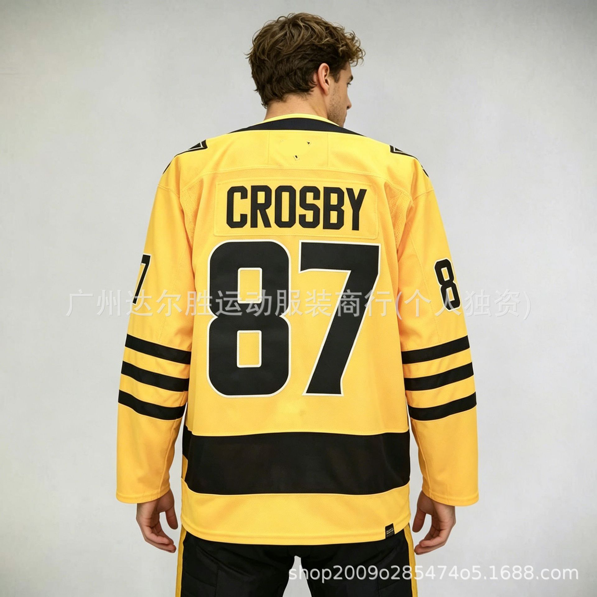Men's Pittsburgh Penguins # 87 Crosby Black/Yellow Jersey