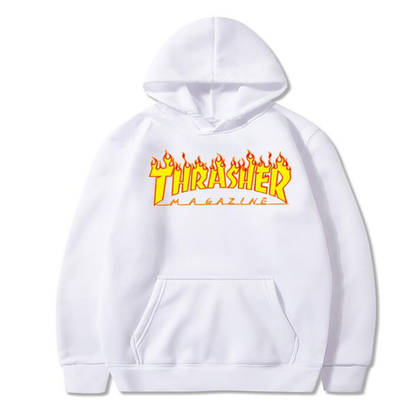 Thrasher Flame Print Hooded Sweatshirt, Slimming and Flattering, a Must-Have for Fashionistas, Unisex Casual Top