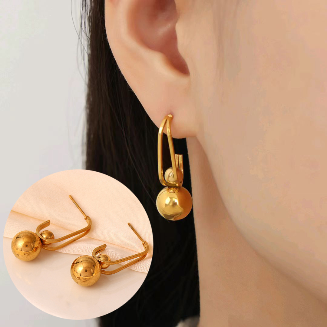 European and American New Style Niche Design Titanium Steel Ball Pendant Irregular Simple Earrings Women's Non-Fading Jewelry