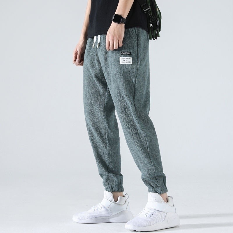 Ice Silk Pants Men's 2025 Summer New Korean Style Thin Casual Loose plus size Tie-legged Sports Harem Pants