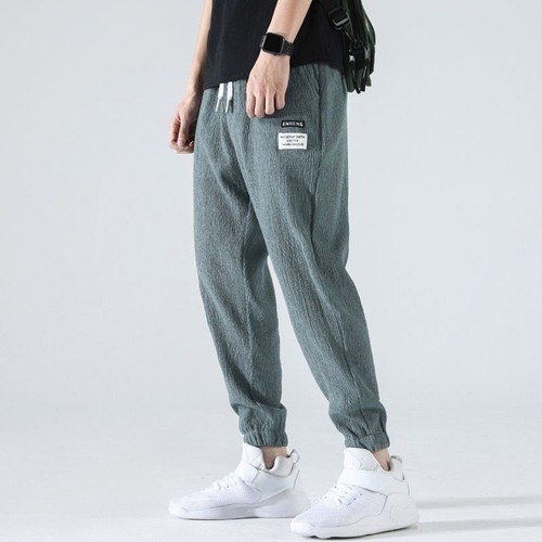 Ice Silk Pants for Men, 2025 Summer, Korean-Style, Thin Casual Loose-Fit, Plus-Size, Ankle-Tied Harem Sports Trousers