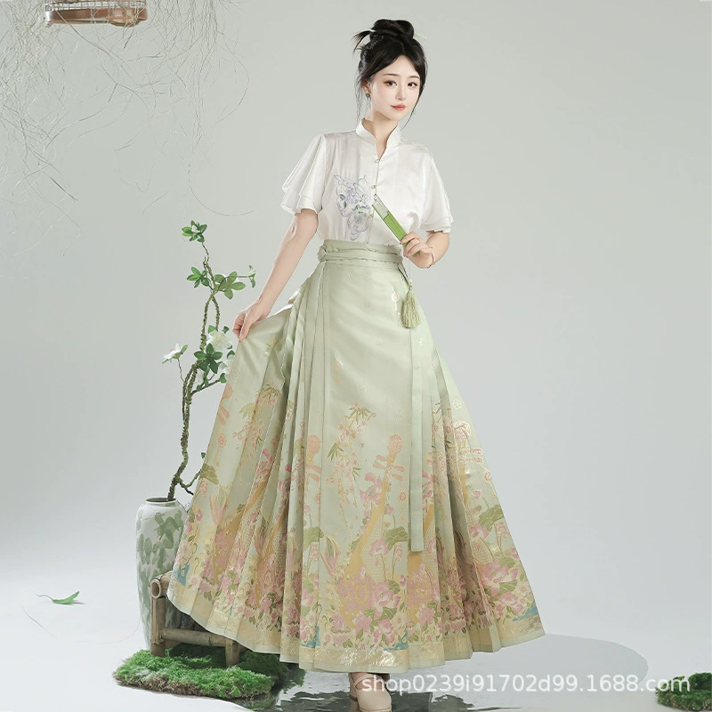 Юбка в китайском стиле Nanxiang Jinxia [язык пипа], весна/лето, женская, в стиле династии Мин, повседневная, в древнем стиле, с частичной вышивкой