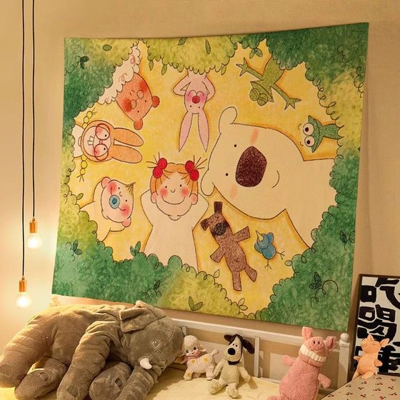 Oil Pastel Illustration Coco Sauce Cute Good Night Hanging Cloth Kidsren's Room Bedroom Wall Decoration Atmosphere Background Cloth Wall Cloth