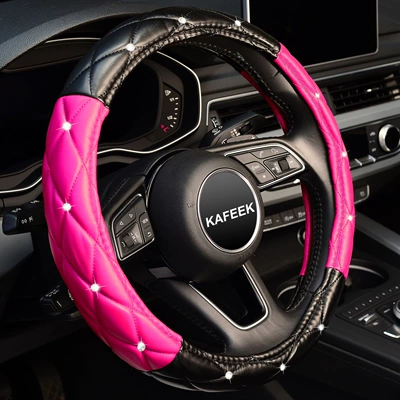 Wheel Cover Four-Season Universal Diamond | Steering wheel cover - black-rose-red-with-diamonds-38cm
