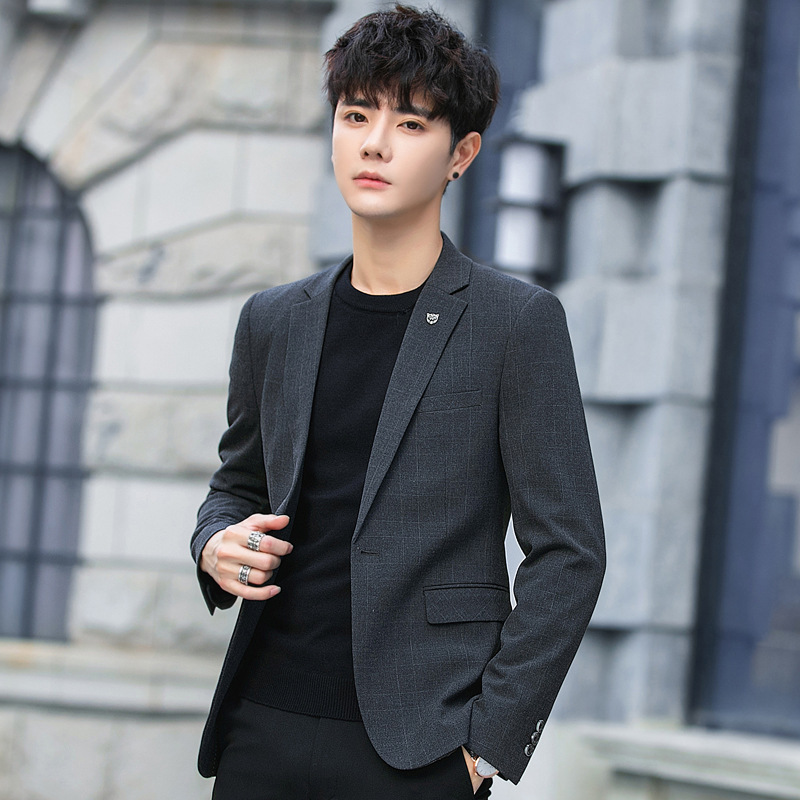 B13 Single West Spring & Fall Plaid Small Suit Men's Suit Korean Style Trendyy Slim Handsome Casual Suit Jacket