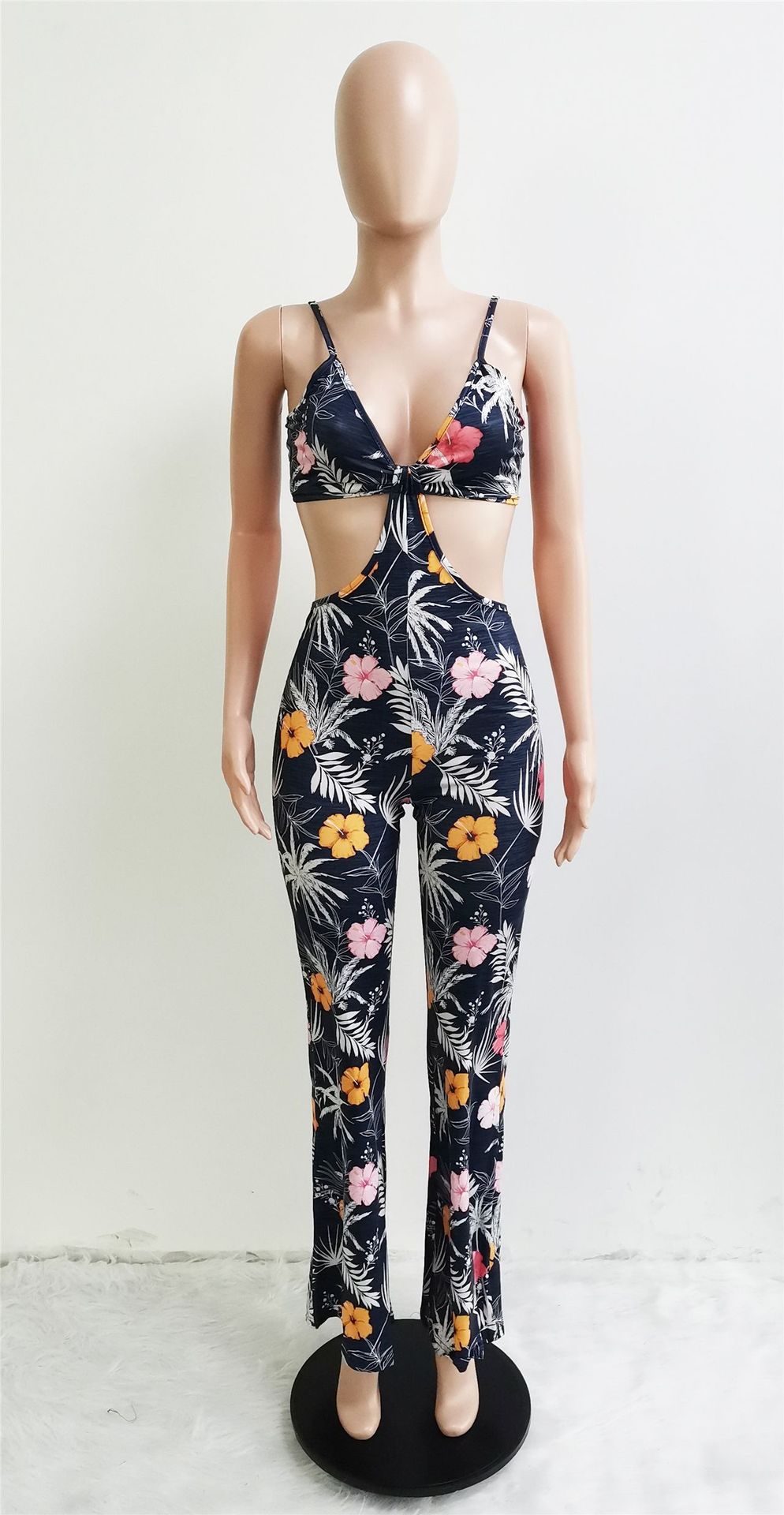Women Clothing Spring Summer Beach Vacation Tube Top Hollow Out Cutout Jumpsuit
