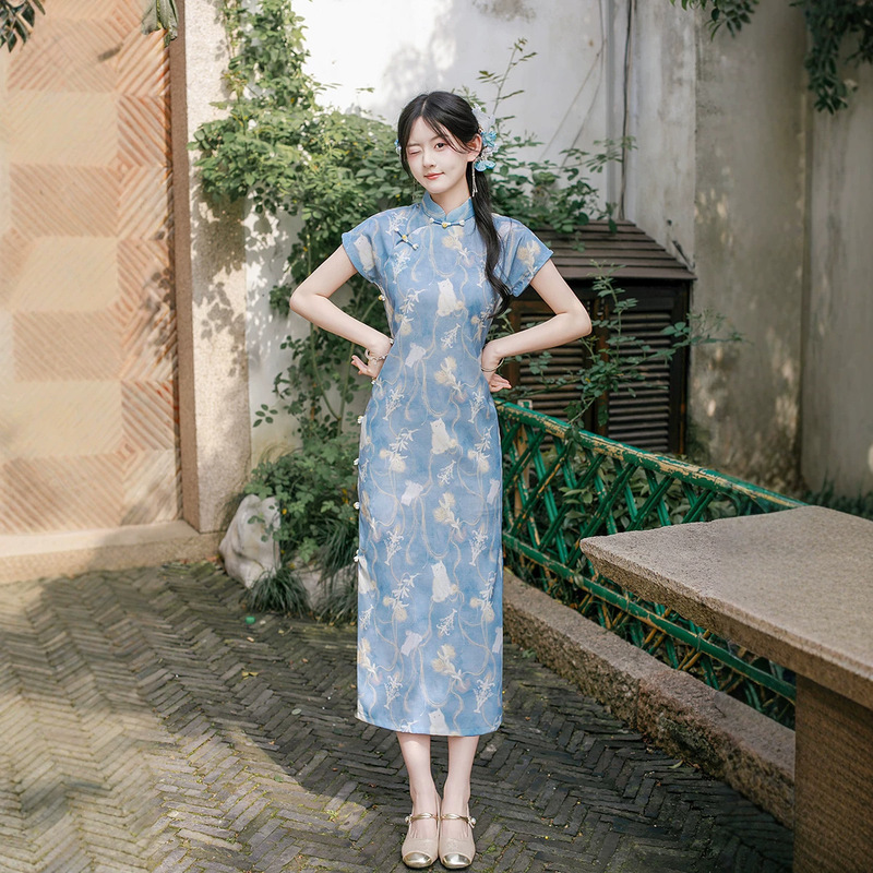 Summer New Style Traditional Full-Open Front Cheongsam with a Republic of China Style, Made from Bamboo Linen, Improved New Chinese Style, Youthful and High-End Cheongsam Summer New Style Traditional Full-Open Front Cheongsam with a Republic of China Style, Made from Bamboo Linen, Improved New Chinese Style, Youthful and High-End Cheongsam