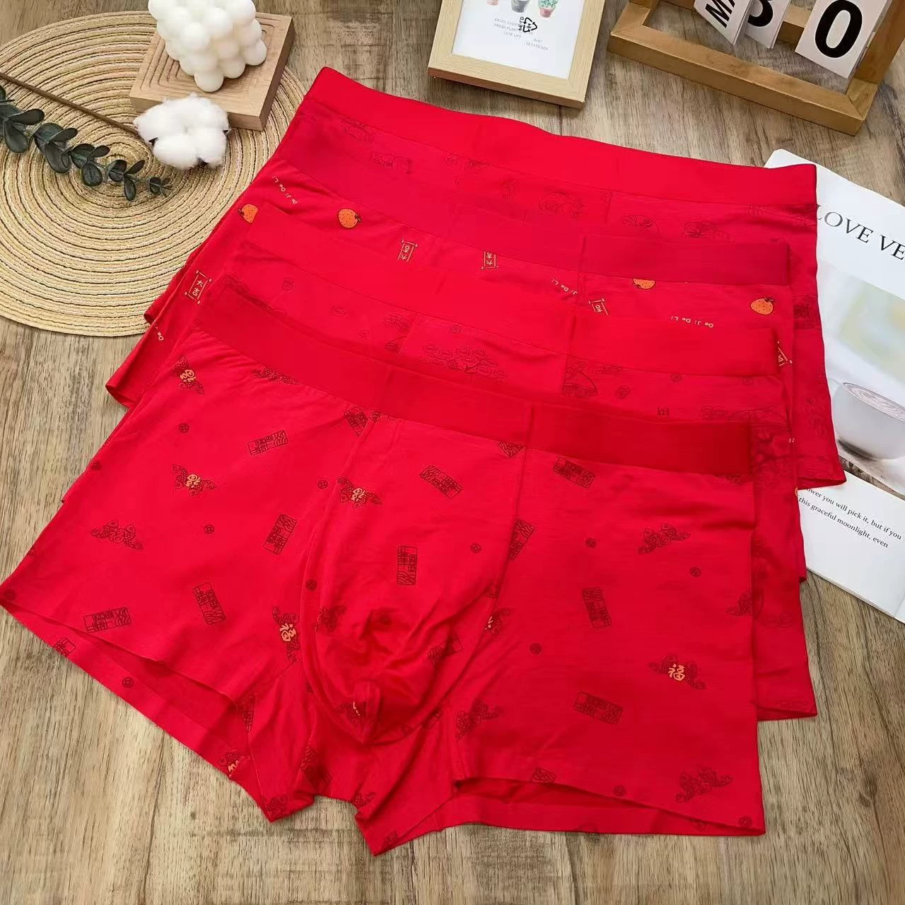 Мужское нижнее белье новое платье красный Новый год праздничный Новый год красный без следа