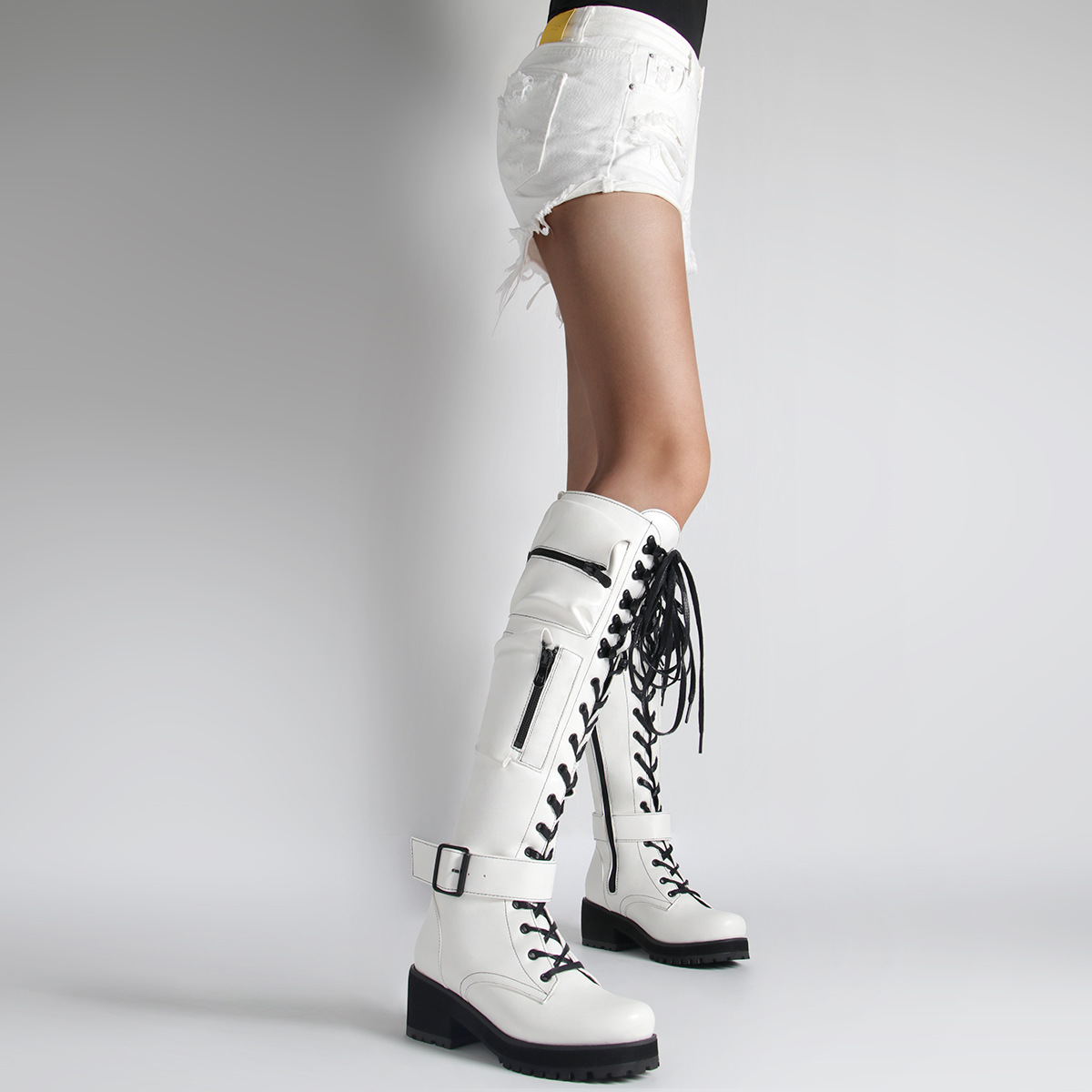 Women's Shoes fashionable low heeled mid tube boots with side zipper bags large size long boots_voghion.com