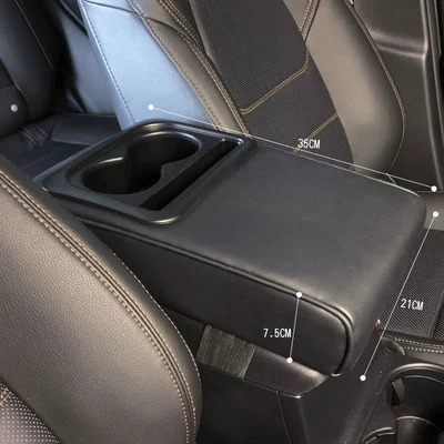 Cross-border car armrest box pad Armrest box pad - armrest-box-cushion-with-cup-holder-solid-color-black