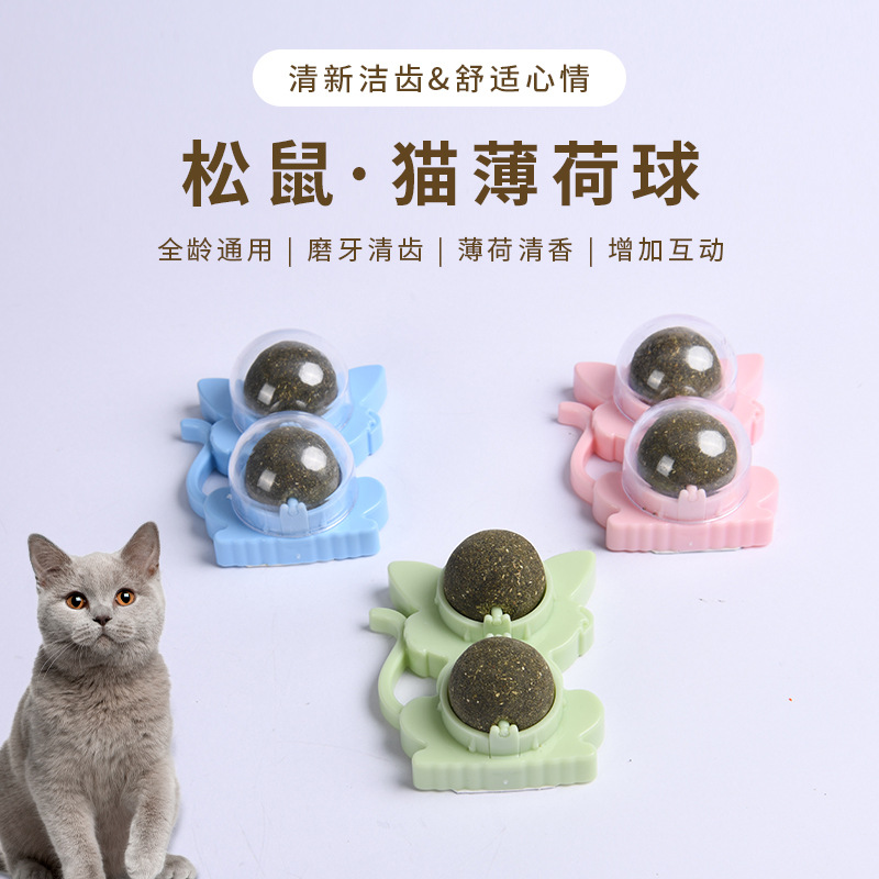 Amazon nueva mascota catnip ardilla forma menta bola gato snack auto-Hola juguete giratorio al por mayor
