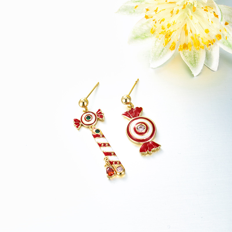 Xuping esmalte goteo de aceite dibujos animados coloridos pirulitos asimétricos pendientes de Año Nuevo dulces pernos de auriculares mujeres