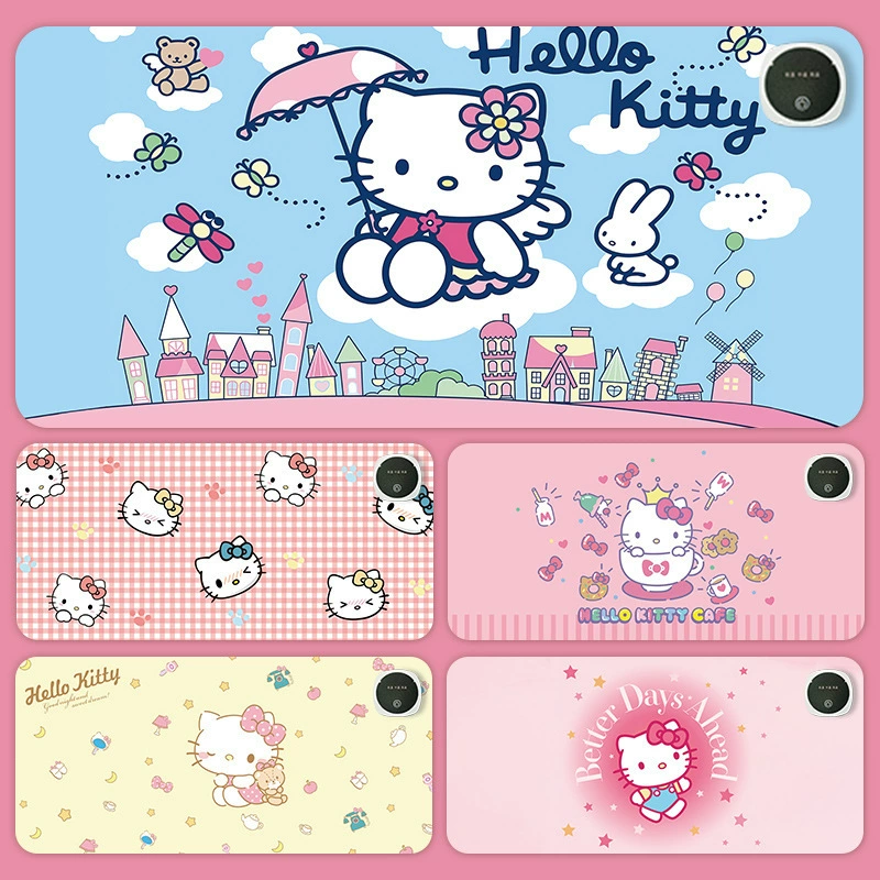Hello kitty, table mat writing, table teaching laptop, mouse