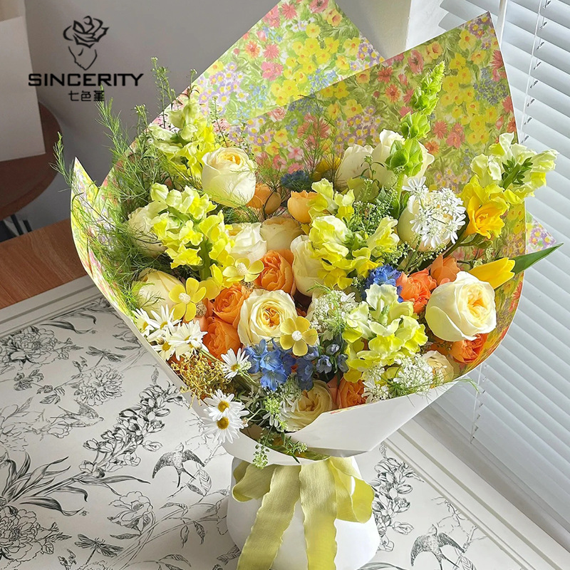 Siete colores cordier flores de color al óleo ramo de flores de papel de envoltura con materiales creativos hechos a mano DIY regalos de flores materiales floristas