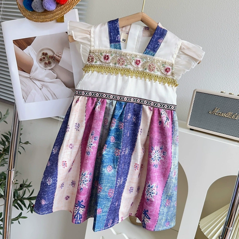 Летний этнический Hanfu для девочек, платье, этнический стиль