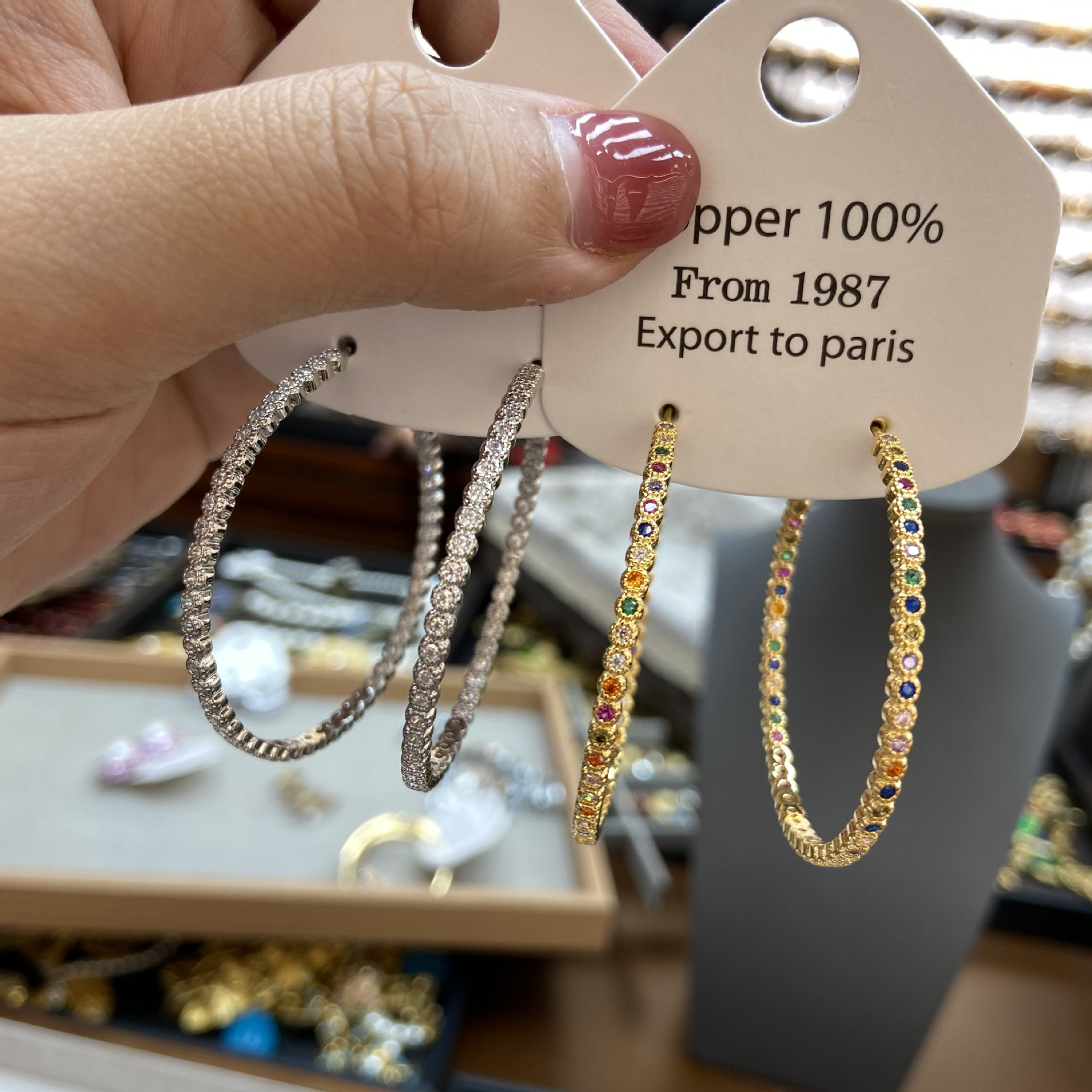 Classic fashionable design brass retro earrings with zircon