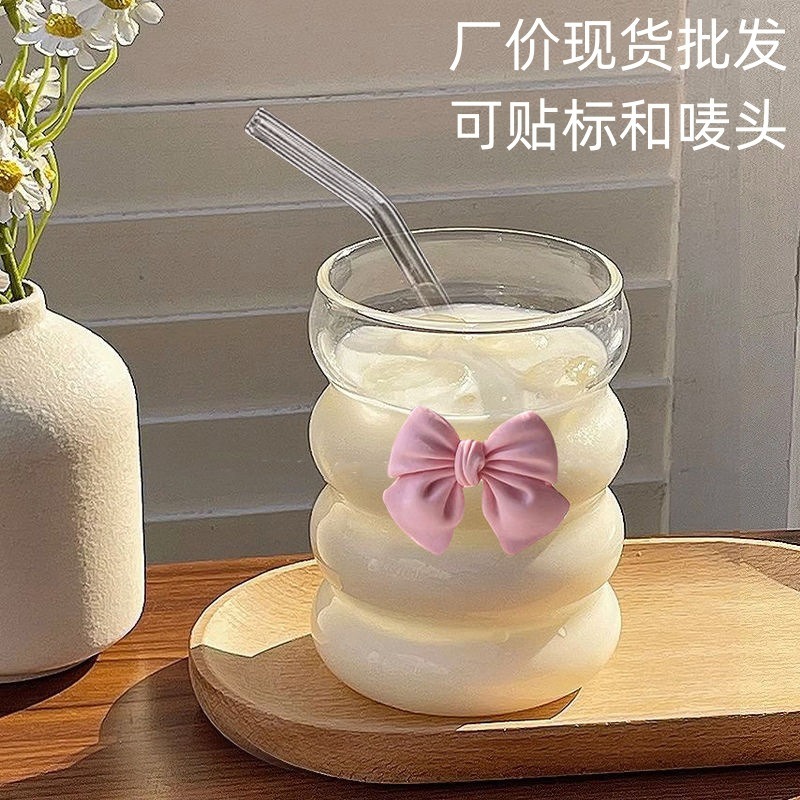 Модная японская чашка в стиле Xiaohongshu и Douyin, стеклянная чашка в стиле Instagram с бантом для девушек