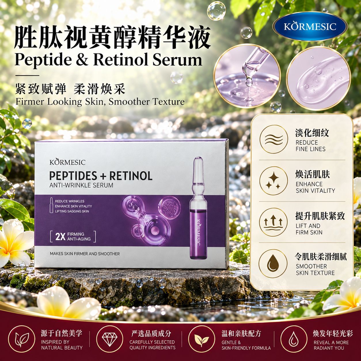 Sérum Facial de Péptidos y Retinol Hidratante Humectante para Cuidado Facial