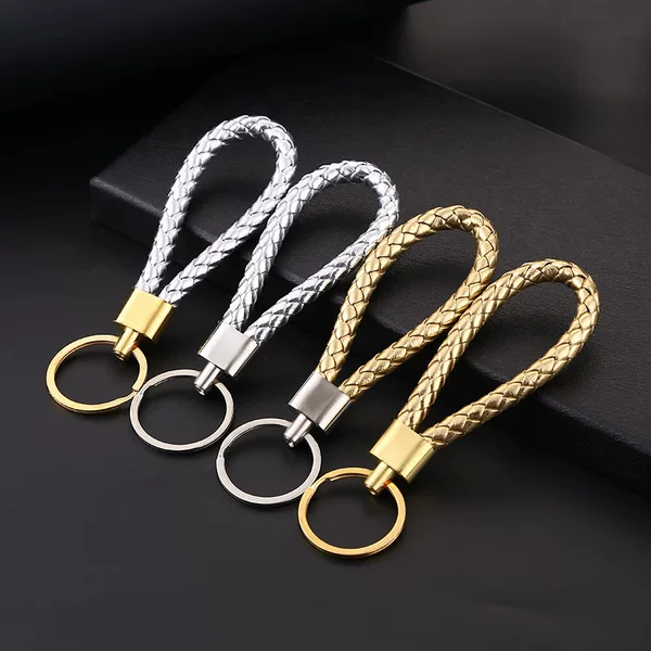 Net red style woven leather rope keychain creative metal texture car key pendant activities small gift spot