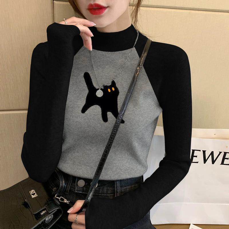 Small stand collar Korean-style velvet base shirt autumn and winter shoulder slimming all-match raglan long sleeve gray T-shirt top A2456