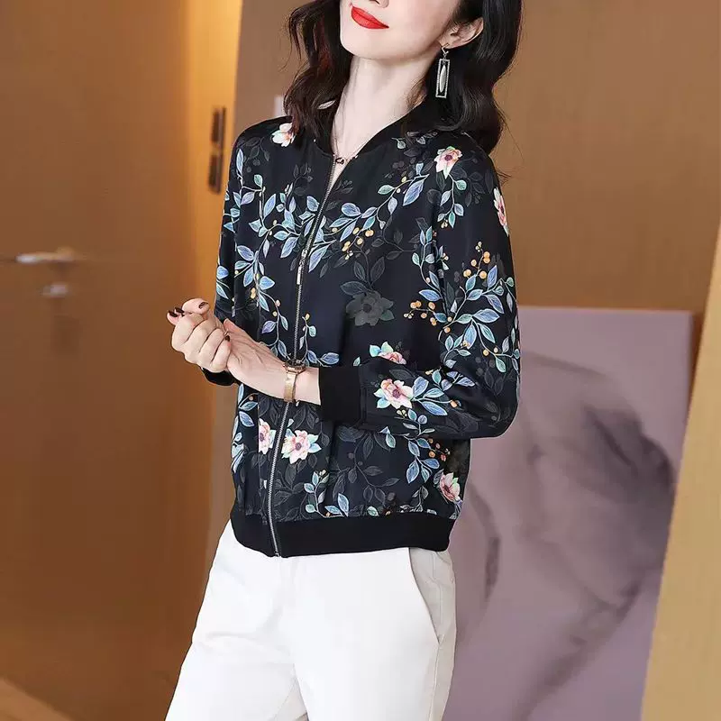 针织雪纺长袖防晒衣女装夏季新款夹克休闲宽松薄棒球服时尚短外套