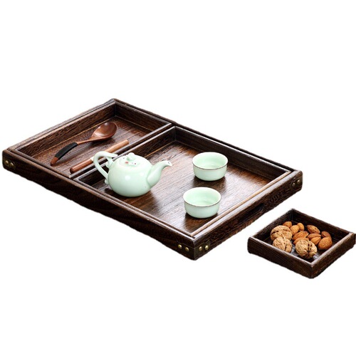 Nordic light luxury wooden tea tray for cooking tea around the stove solid wood retro burnt paulownia tea set tray seven-piece tray