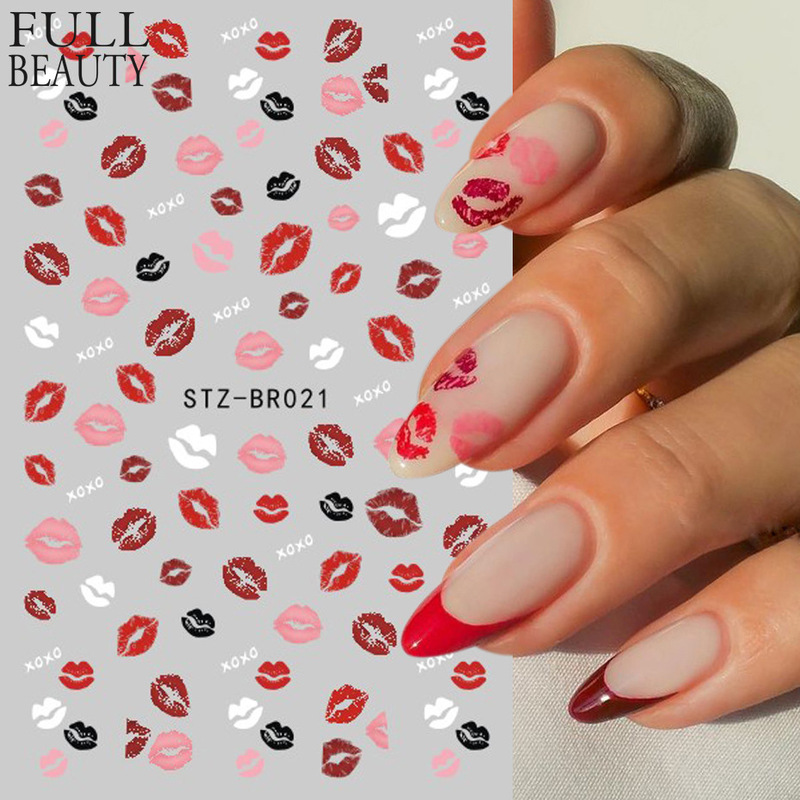 Cross-border New Nail Art Stickers Instagram Valentine's Day Sexy Lips Letter Red Lip Black and White Lip Print Thin Tough Nail Stickers