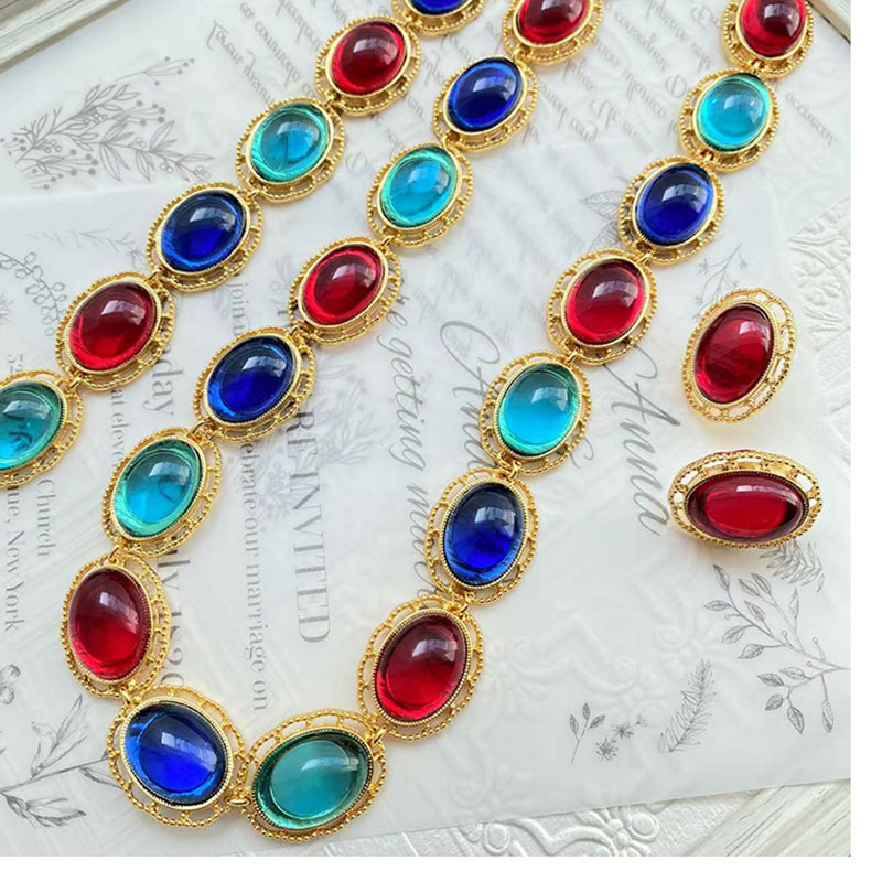 Vintage Style Oval Alloy Gold Plated Glass Womenu0027S Bracelets Earrings Necklace