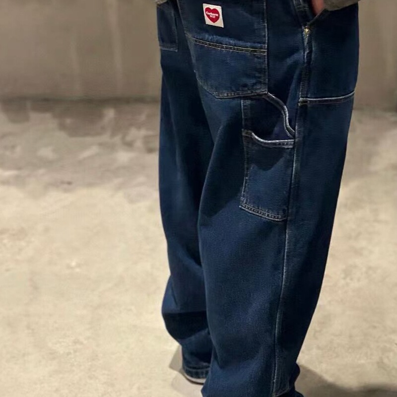 Carhartt Wip Nash Washed Jeans for Men and Women with Rivets on Both Knees Workwear Long Pants with Washing Process