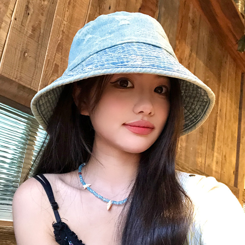 Retro vaquero lavado sombrero pescador primavera y verano mujer cabeza grande versátil mostrando la cara pequeña sombrero de cuenca japonés sombrero de cubo de agua