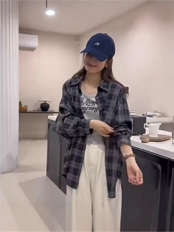 厂家直销25超火早秋新款宽松显瘦美式格子衬衫女款高级感格子外套|undefined