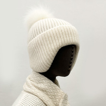 纯山羊绒针织帽加厚保暖毛线帽毛球可爱羊绒帽子显脸小户外防寒女