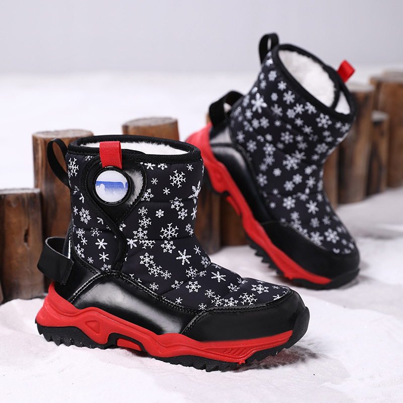 Botas de nieve para niños otoño-invierno 2025 nuevas botas de algodón para niños con terciopelo grueso calentado zapatos de algodón impermeables mareas