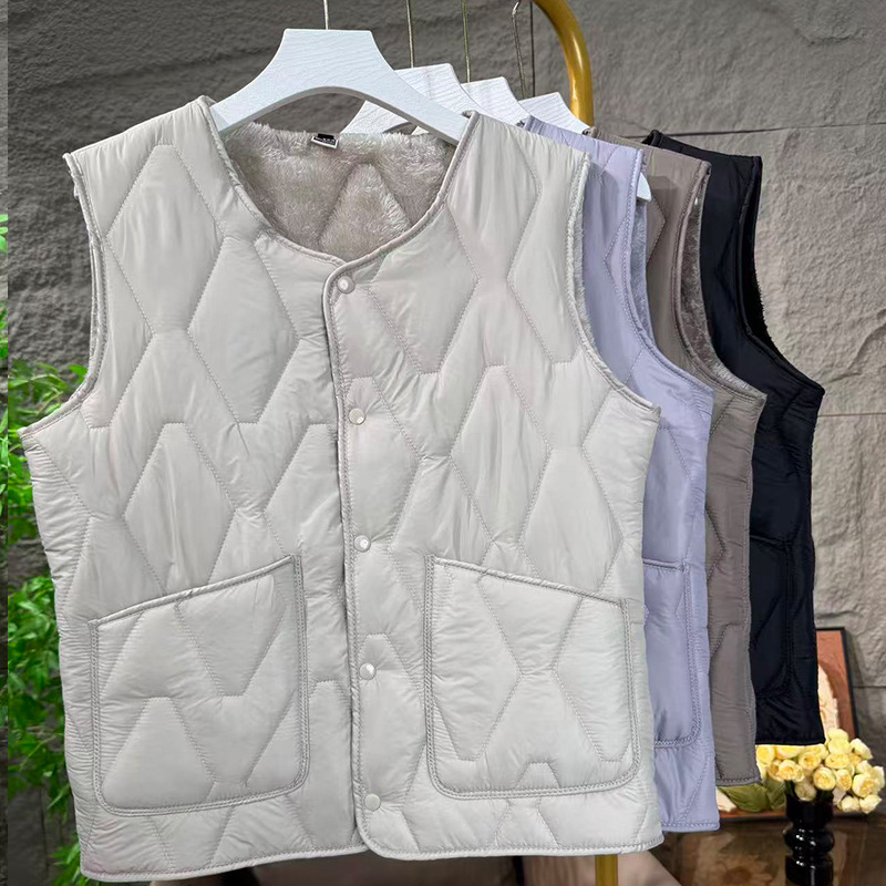 Down Cotton Vest for Women in Autumn and Winter New Style Fleece-Lined and Thickeneded Bottoming Inner Wear for Students Large Size Liner Warm Vest Vest