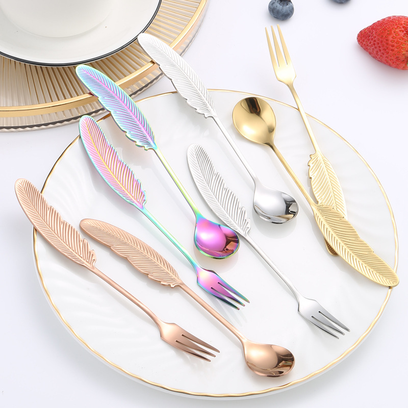 304 Stainless Steel Children's Spoon Feather Spoon Coffee Spoon Fork Creative Wings Mixing Spoon Bird's Nest Spoon Hand Gift 304 Stainless Steel Children's Spoon Feather Spoon Coffee Spoon Fork Creative Wings Mixing Spoon Bird's Nest Spoon Hand Gift
