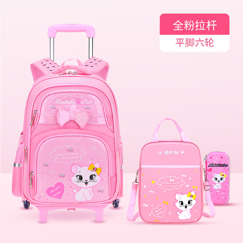 Mochila escolar de varilla de tracción para niñas de seis ruedas para niños 2 - 6 grados 5 gran capacidad impermeable 7 - 12 años